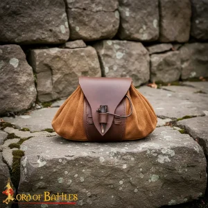 Suede Belt Pouch Medieval with Horn Toggle