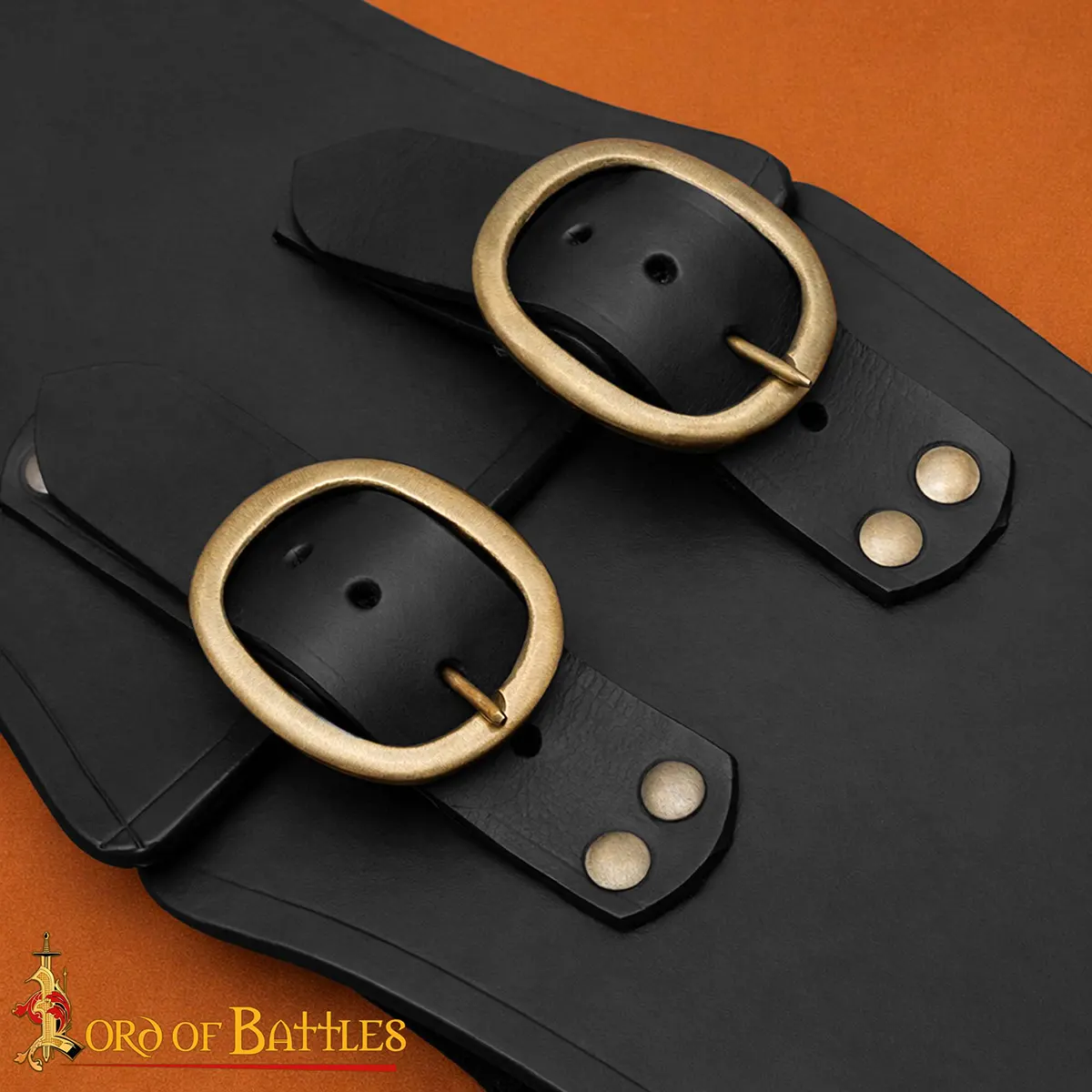 Medieval Wide Leather Waist Belt with Antique Brass Buckles Medieval Wide Leather Waist Belt with Antique Brass Buckles - Image 6