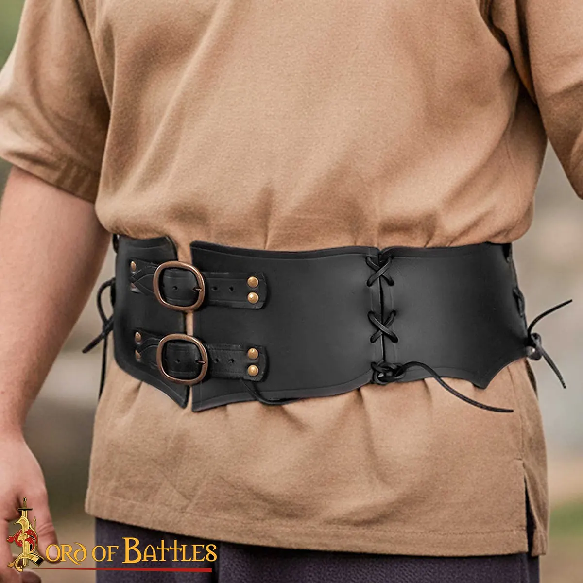 Medieval Wide Leather Waist Belt with Antique Brass Buckles Medieval Wide Leather Waist Belt with Antique Brass Buckles - Image 10