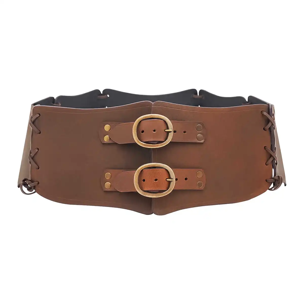 Medieval Wide Leather Waist Belt with Antique Brass Buckles Medieval Wide Leather Waist Belt with Antique Brass Buckles - Image 5