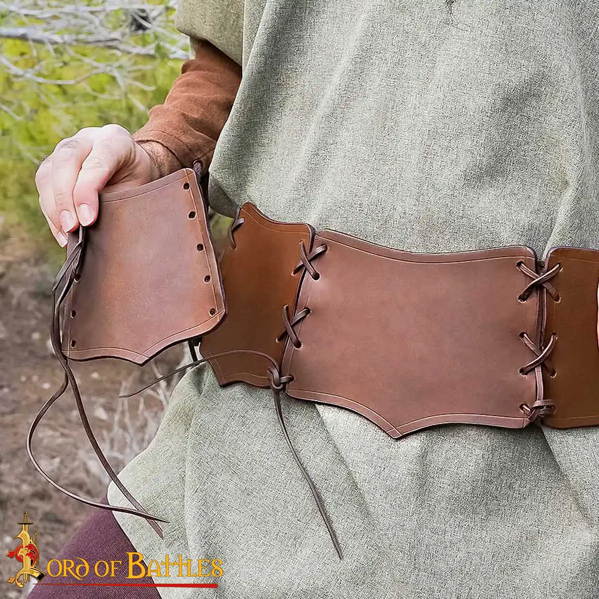Medieval Wide Leather Waist Belt with Antique Brass Buckles Medieval Wide Leather Waist Belt with Antique Brass Buckles - Image 7