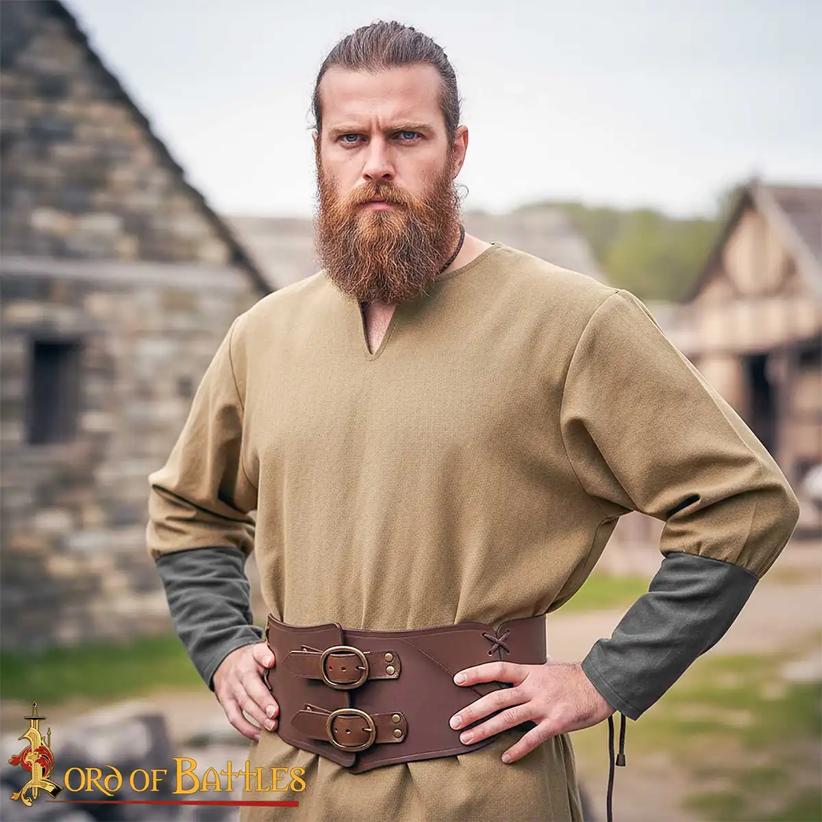 Medieval Wide Leather Waist Belt with Antique Brass Buckles Medieval Wide Leather Waist Belt with Antique Brass Buckles - Image 9