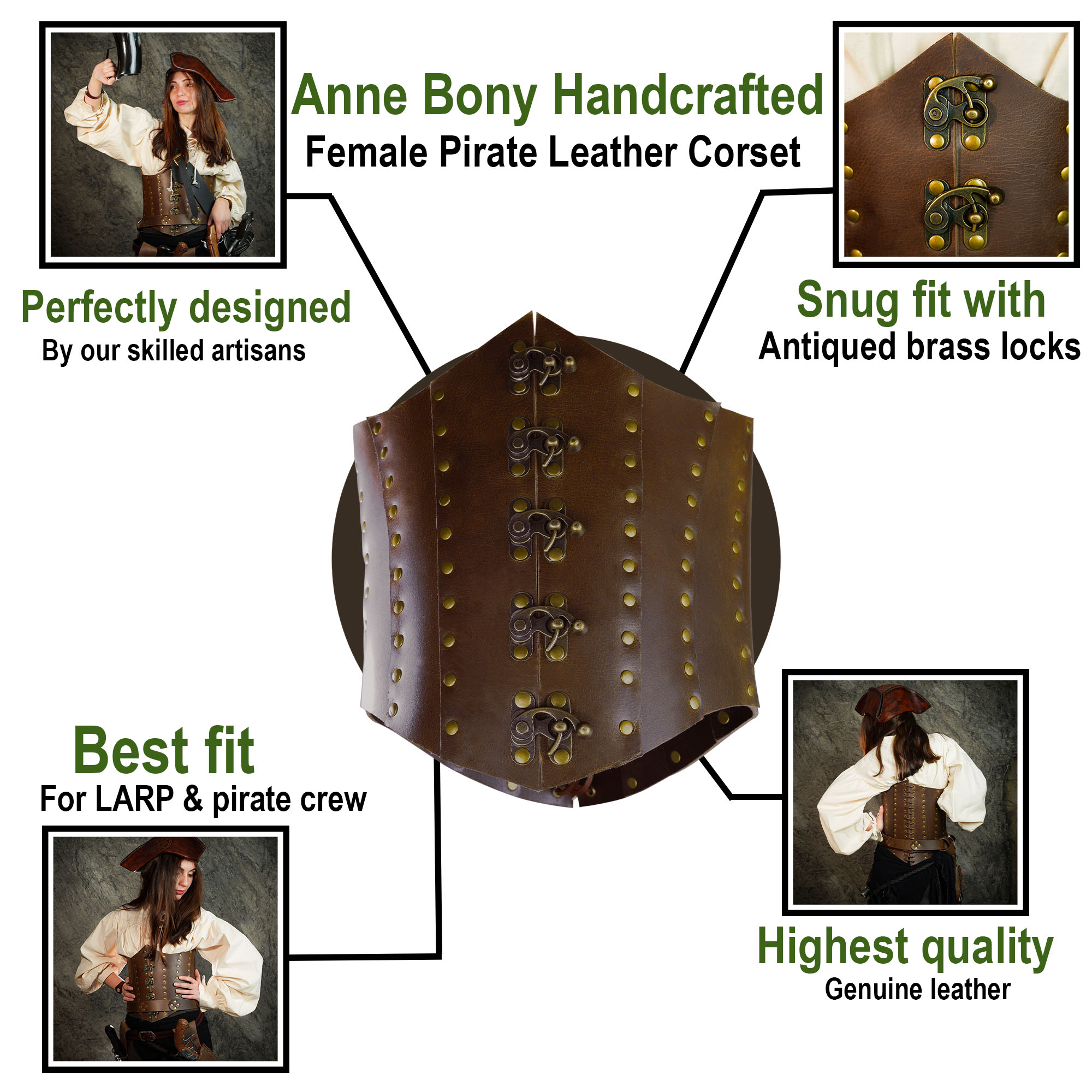 ✨ Anne Bony Handcrafted Under - bust Leather Corset - Medieval