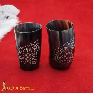 Viking Wolf Horn Tumbler Set of 2 with Fenrir Engraving