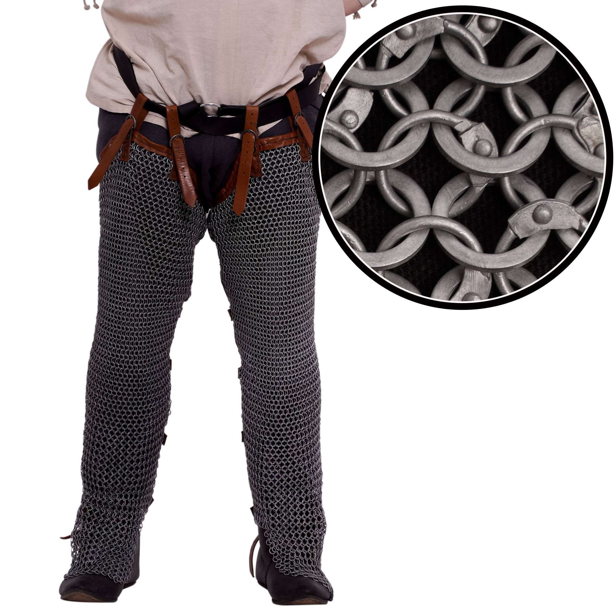 LORD OF BATTLES Round Ring Chainmail Leggings, Riveted, ID 10mm, Aluminum