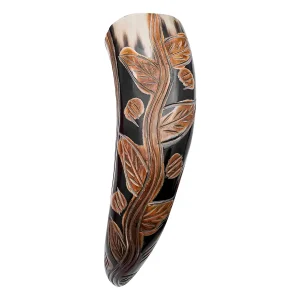 Engraved Floral Norse Drinking Horn