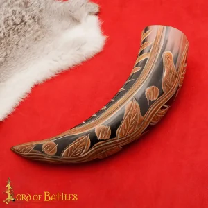 Engraved Floral Norse Drinking Horn