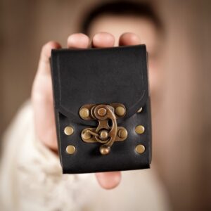 Medieval Leather Belt Pouch with Antique Brass Details