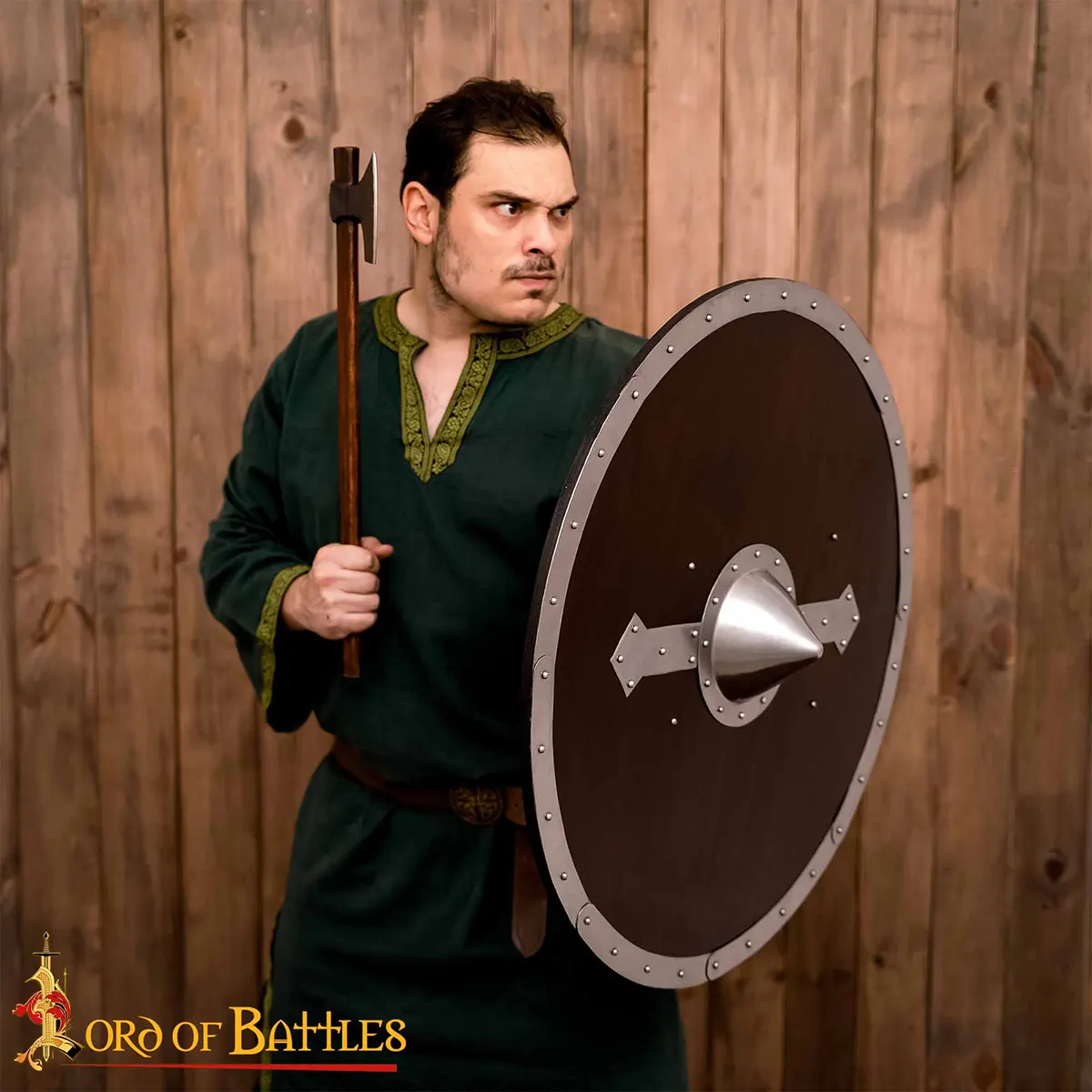 Viking Round Shield Handmade Wooden Shield with Steel Boss & Rim, LARP, Stage Combat, SCA Viking Round Shield Handmade Wooden Shield with Steel Boss & Rim, LARP, Stage Combat, SCA - Image 5