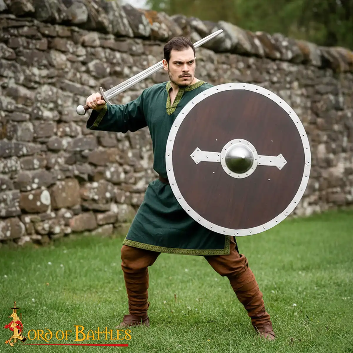 Viking Round Shield Handmade Wooden Shield with Steel Boss & Rim, LARP, Stage Combat, SCA Viking Round Shield Handmade Wooden Shield with Steel Boss & Rim, LARP, Stage Combat, SCA - Image 2