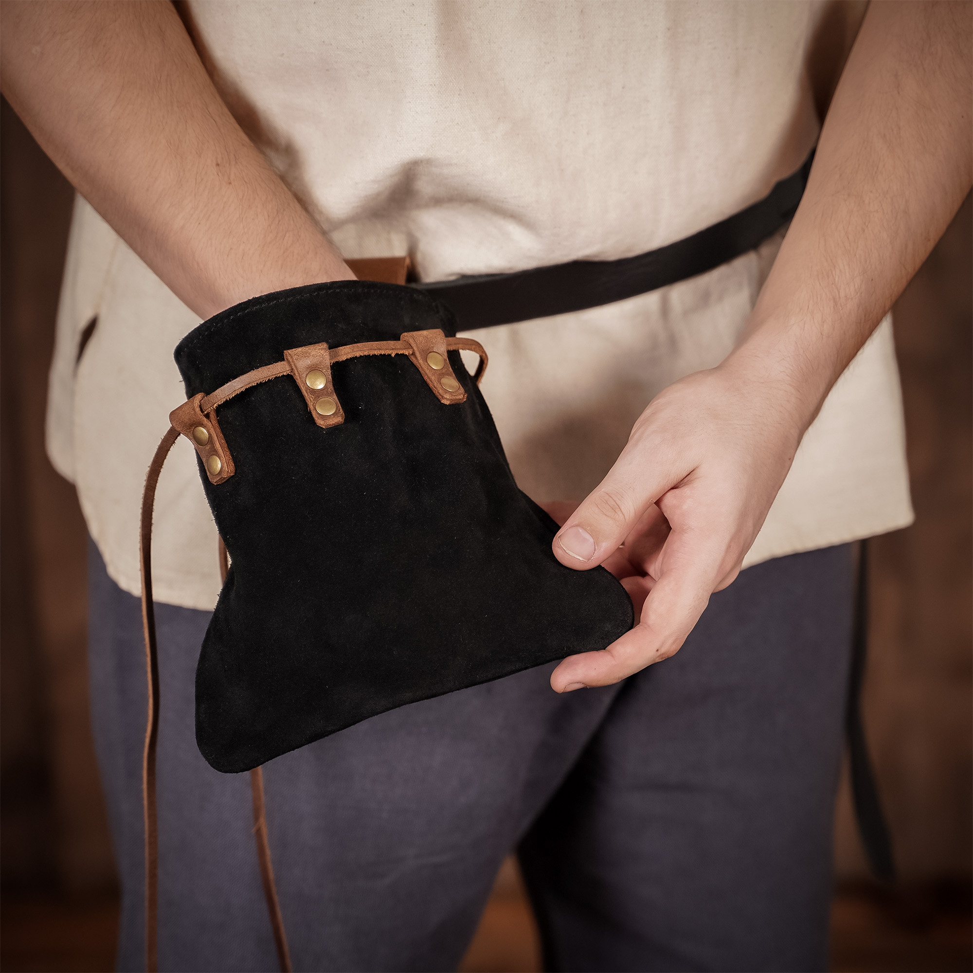 Drawstring Leather Belt Pouch Waist Bag