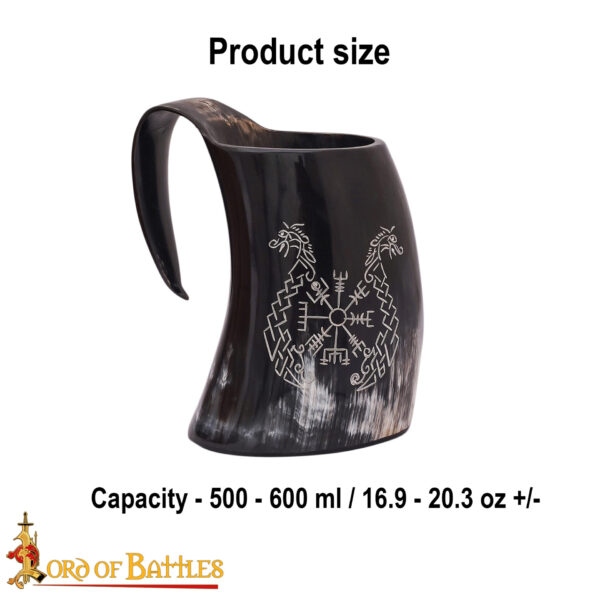 Medieval Viking Horn Vegvisir Tankard Beer Mug Handcrafted Genuine Ox Horn - Image 3