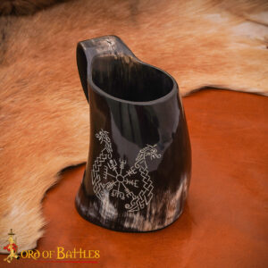 Medieval Viking Horn Vegvisir Tankard Beer Mug Handcrafted Genuine Ox Horn