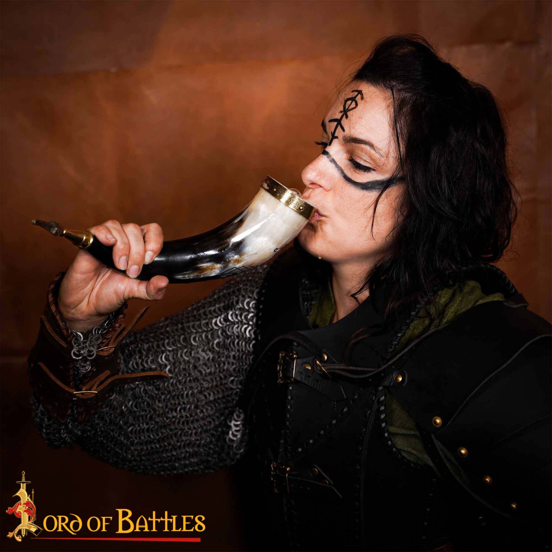 9th Century Viking Drinking Horn with Brass Fittings and Norse Runes-60621 1