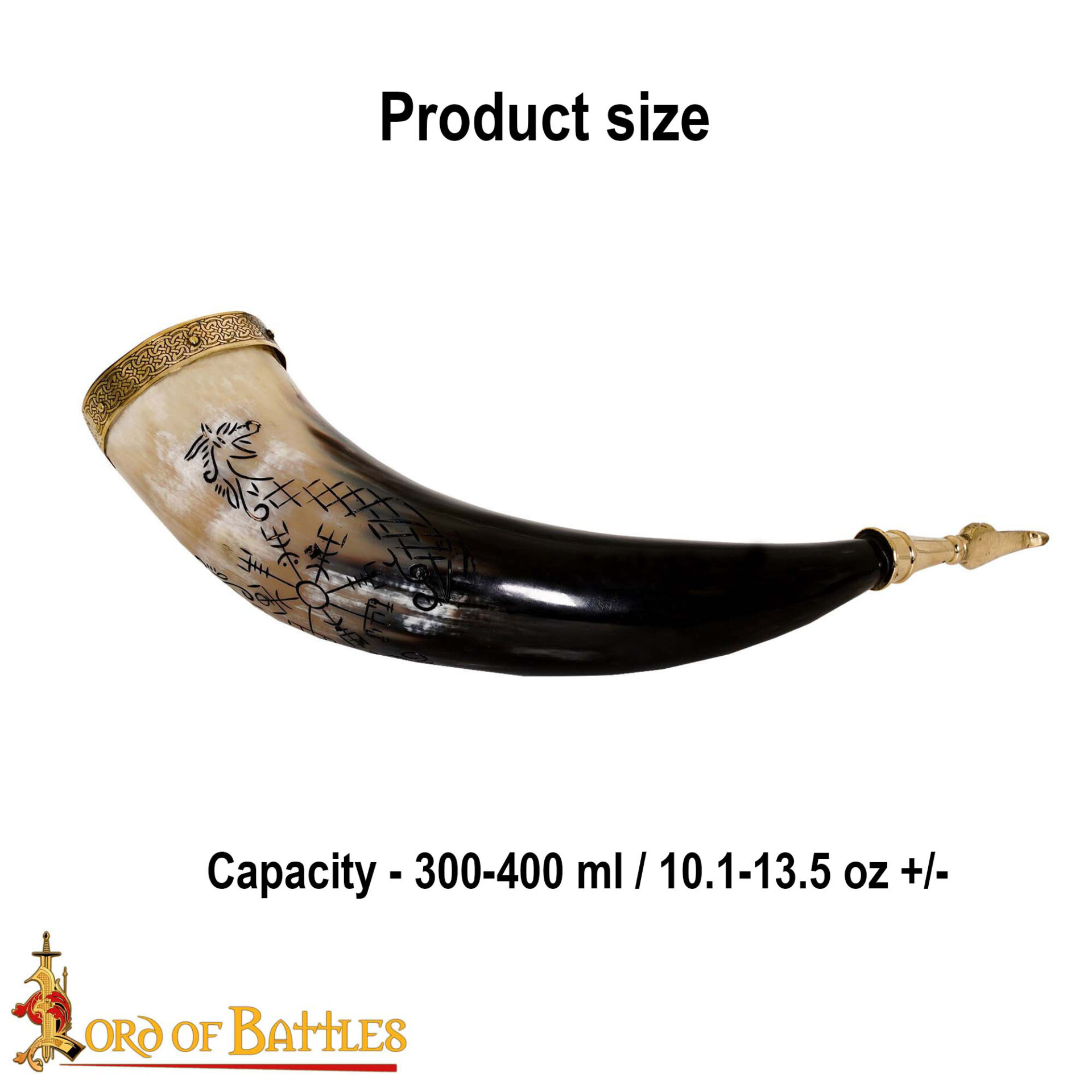 9th Century Viking Drinking Horn with Brass Fittings and Norse Runes-60621 2