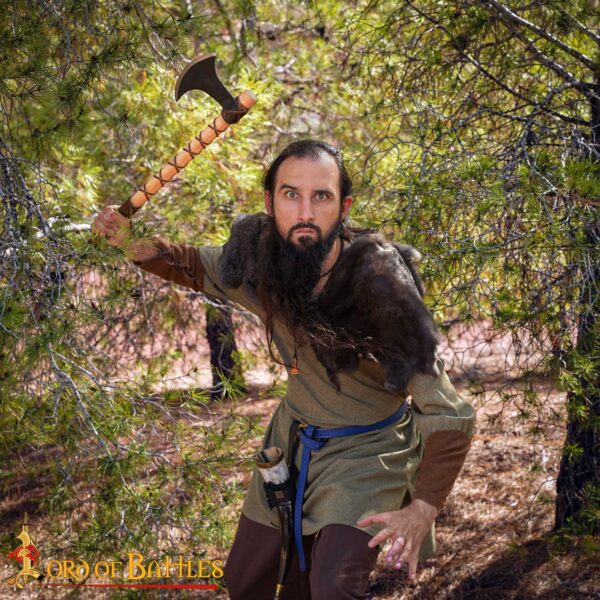 9th Century Viking Hand Axe Forged Iron Head with Ash Wood Handle and Leather Sheath 60569 ASH 1