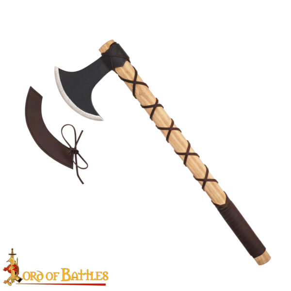 9th Century Viking Hand Axe Forged Iron Head with Ash Wood Handle and Leather Sheath 60569 ASH 3
