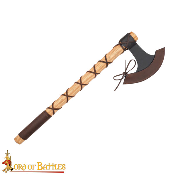 9th Century Viking Hand Axe Forged Iron Head with Ash Wood Handle and Leather Sheath 60569 ASH 4