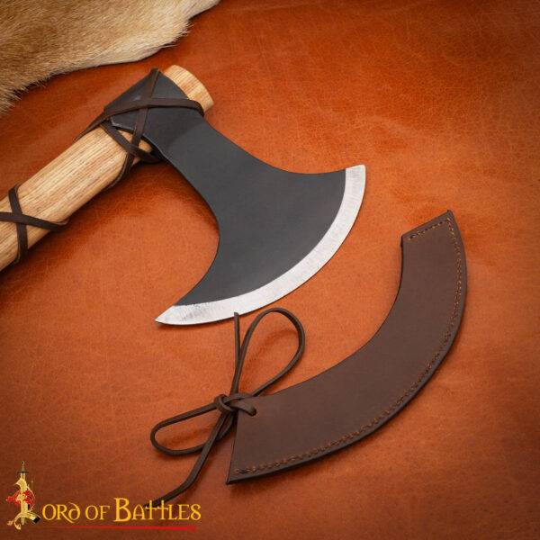 9th Century Viking Hand Axe Forged Iron Head with Ash Wood Handle and Leather Sheath 60569 ASH
