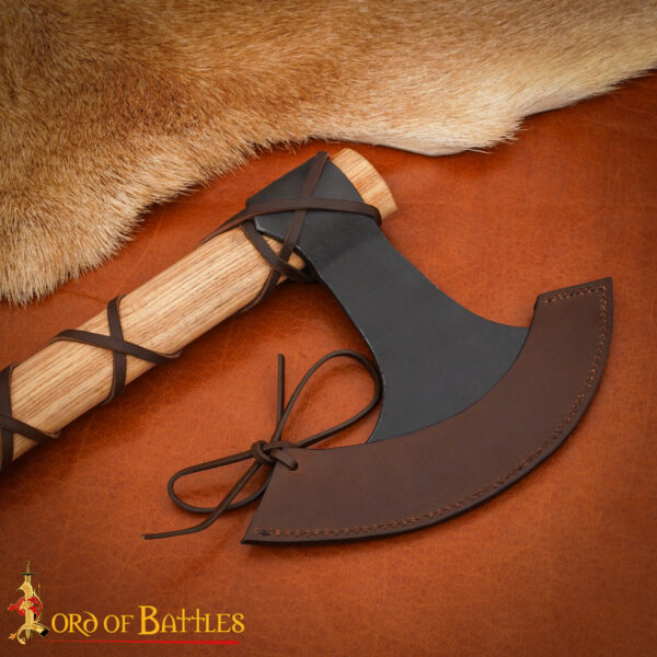 9th Century Viking Hand Axe Forged Iron Head with Ash Wood Handle and Leather Sheath 60569 ASH 7