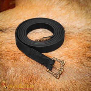 Ornate Viking Leather Belt – Genuine Buff Leather with Antique Brass Buckle & Chape, Historical Birka Inspired Design for LARP & Costume