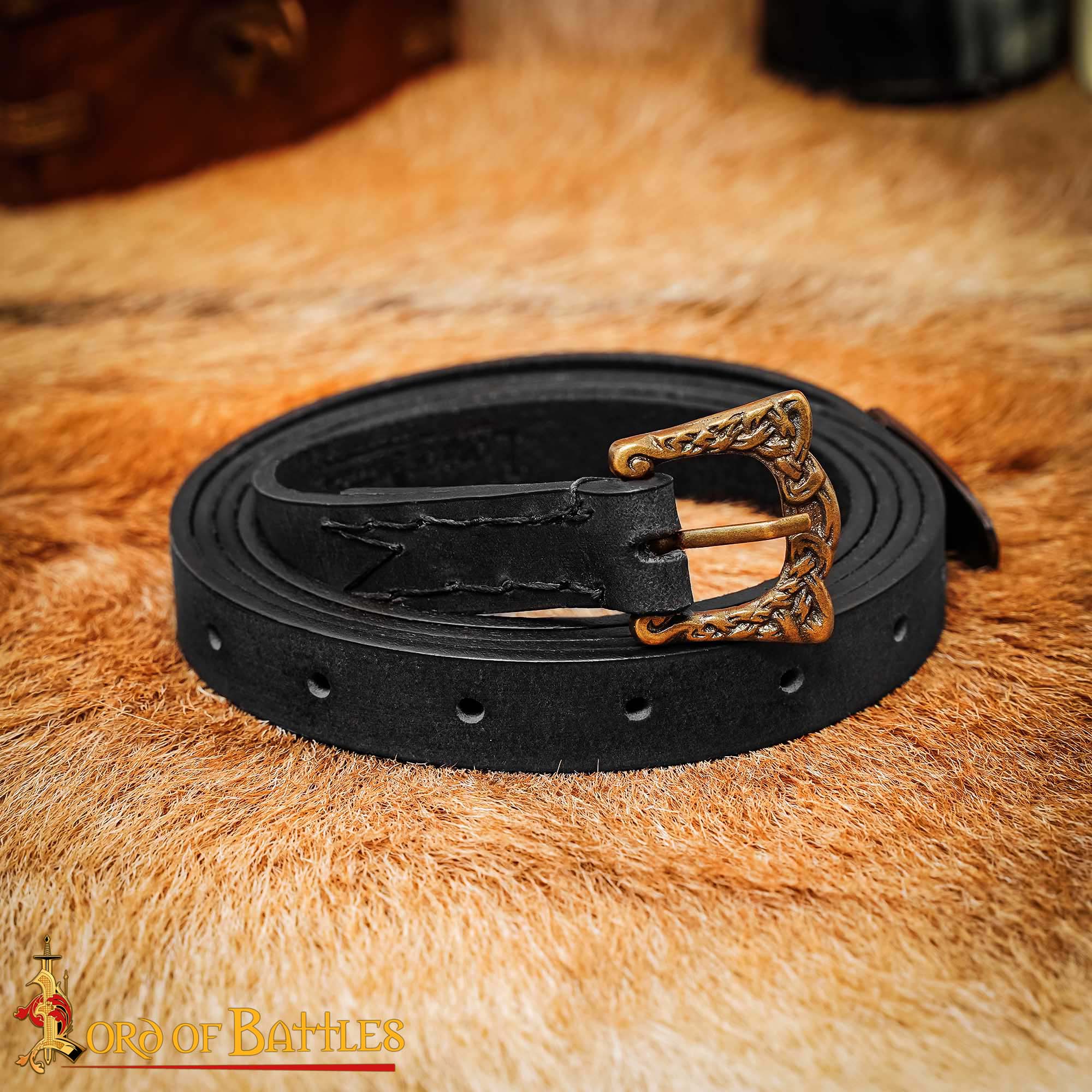 9th Century Viking Leather Belt with Brass Buckle and Strap End Norse Knotwork Design-25880BK 6