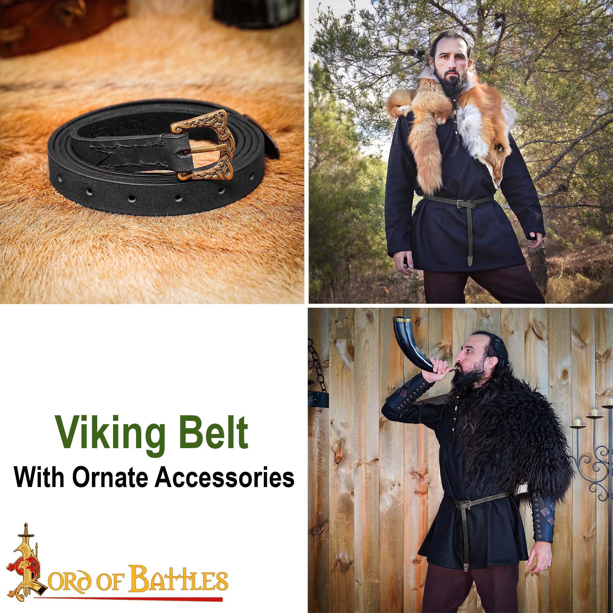 9th Century Viking Leather Belt with Brass Buckle and Strap End Norse Knotwork Design-25880BK 7