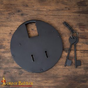 Ancient Dungeon Large Hand Forged Iron Padlock with Functional Paired Keys