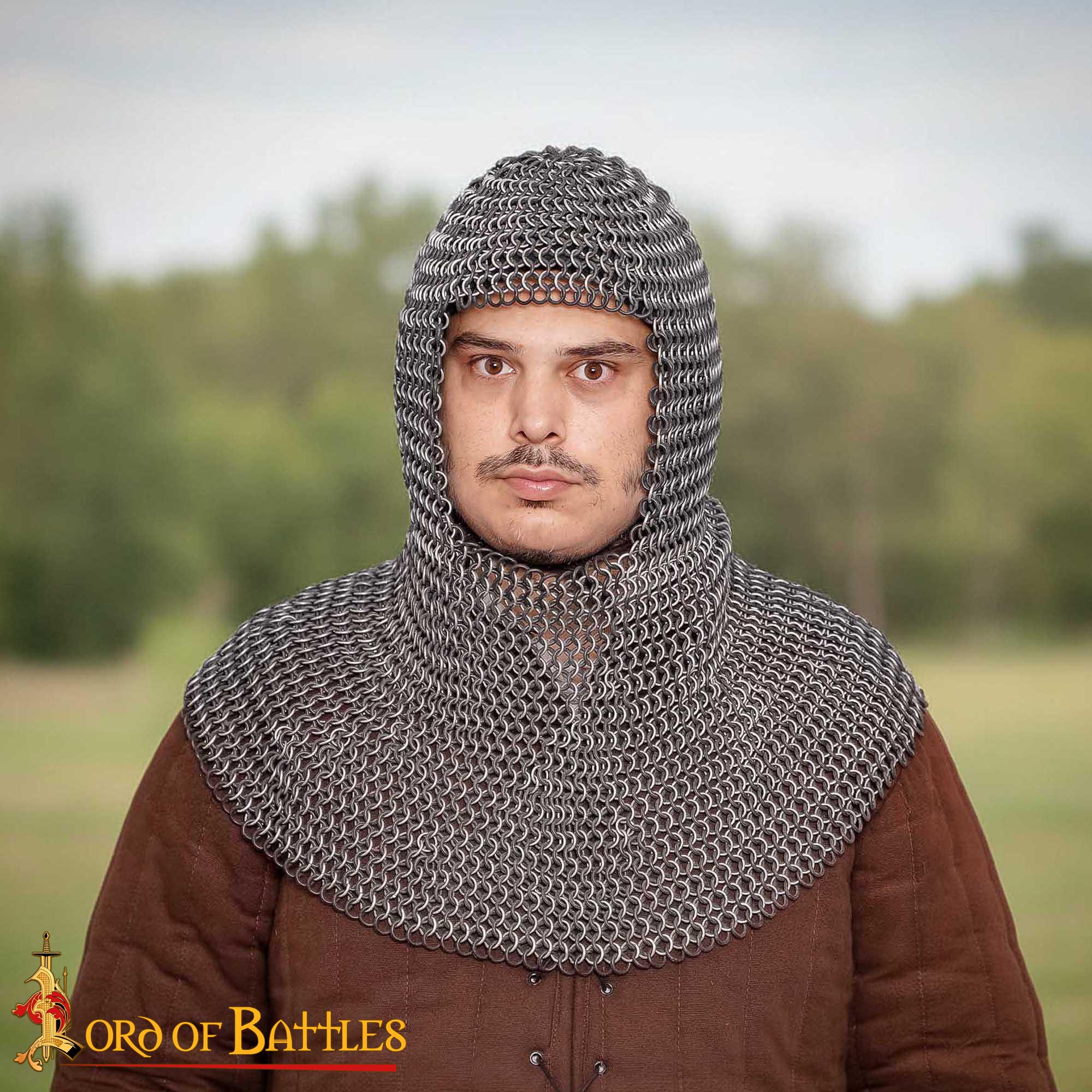 Chainmail Medieval Coif 10mm Butted Round Aluminium & Black Rubber Rings-348BK