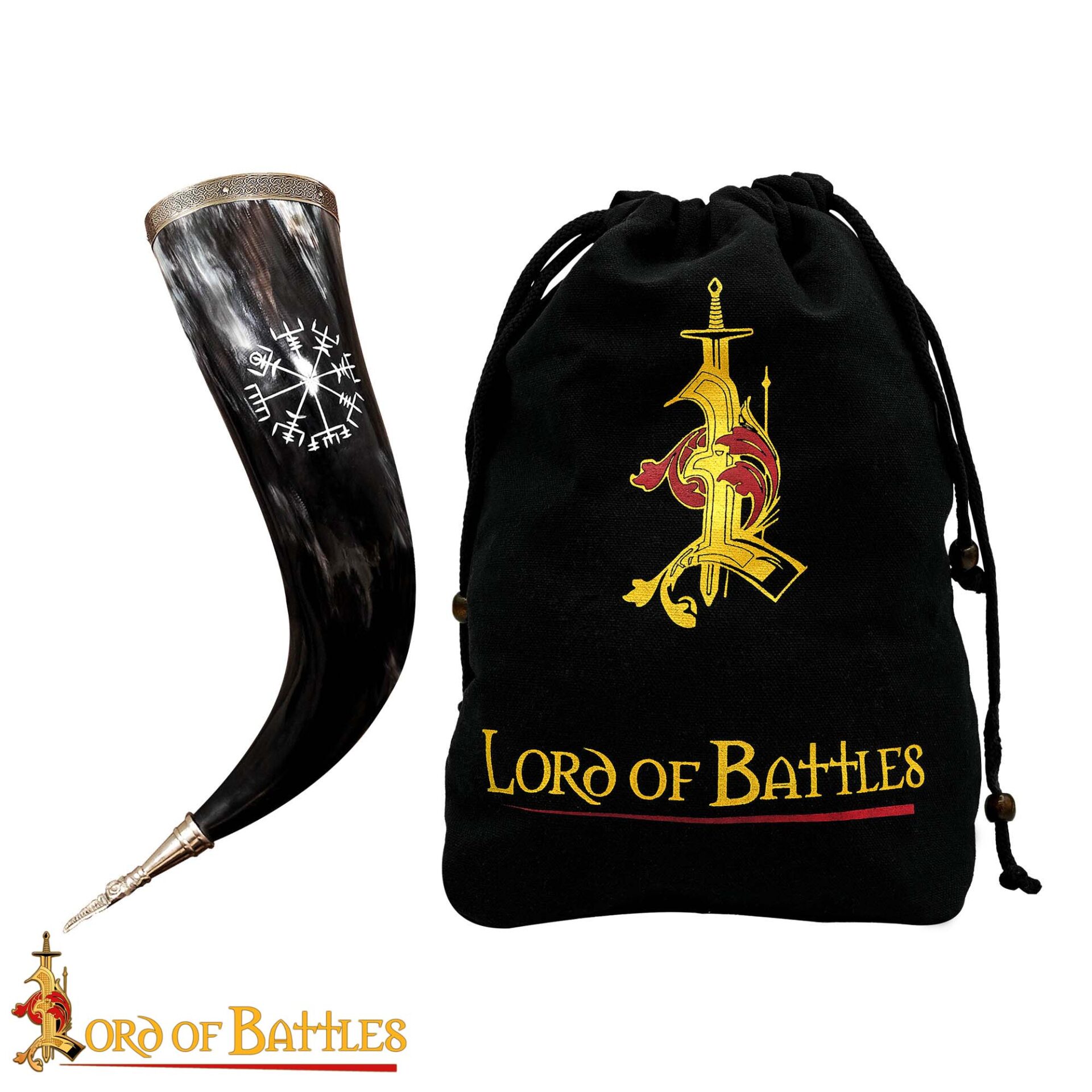 Drinking Horn Veegviser design with brass tip and rim-60573 3