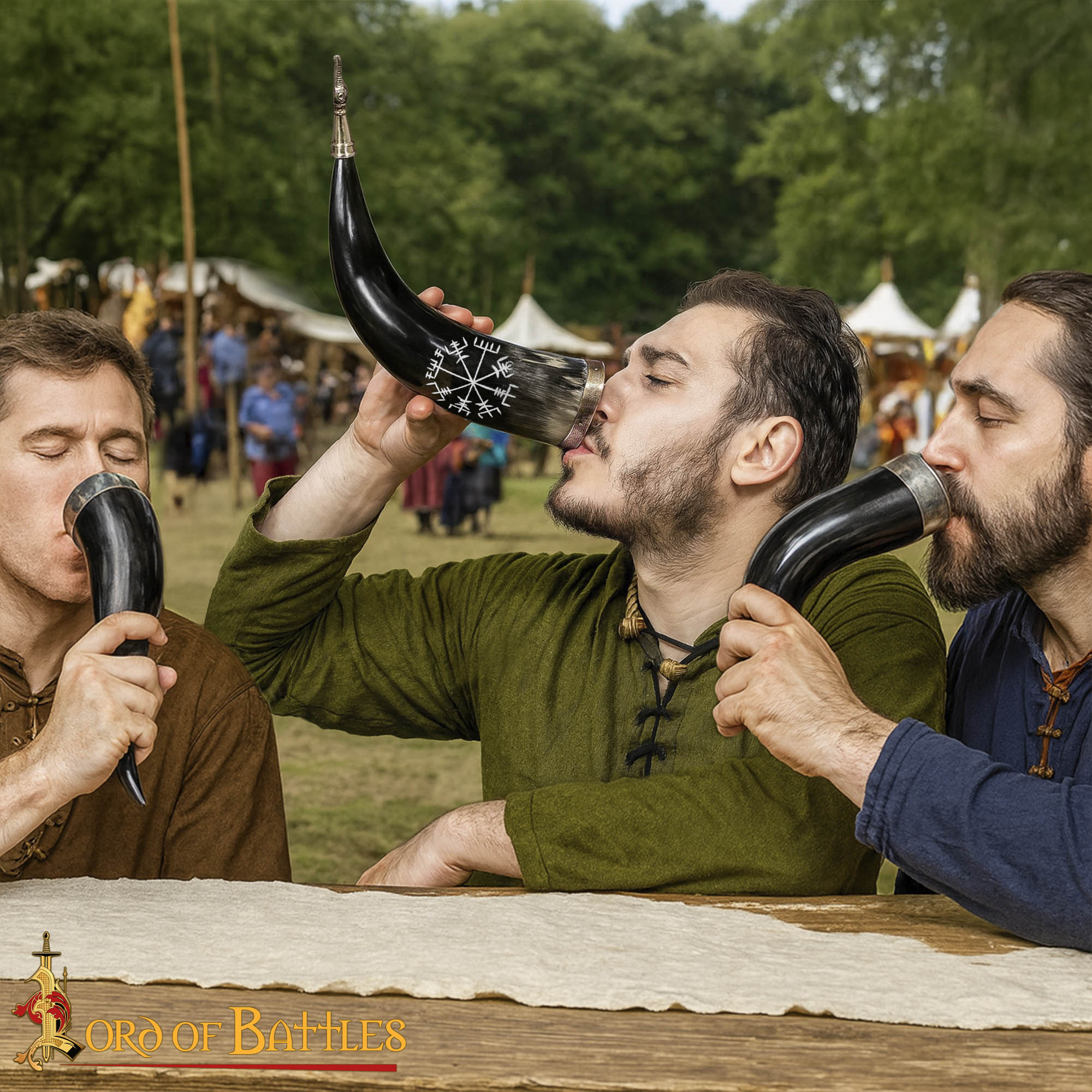 Drinking Horn Veegviser design with brass tip and rim-60573 5