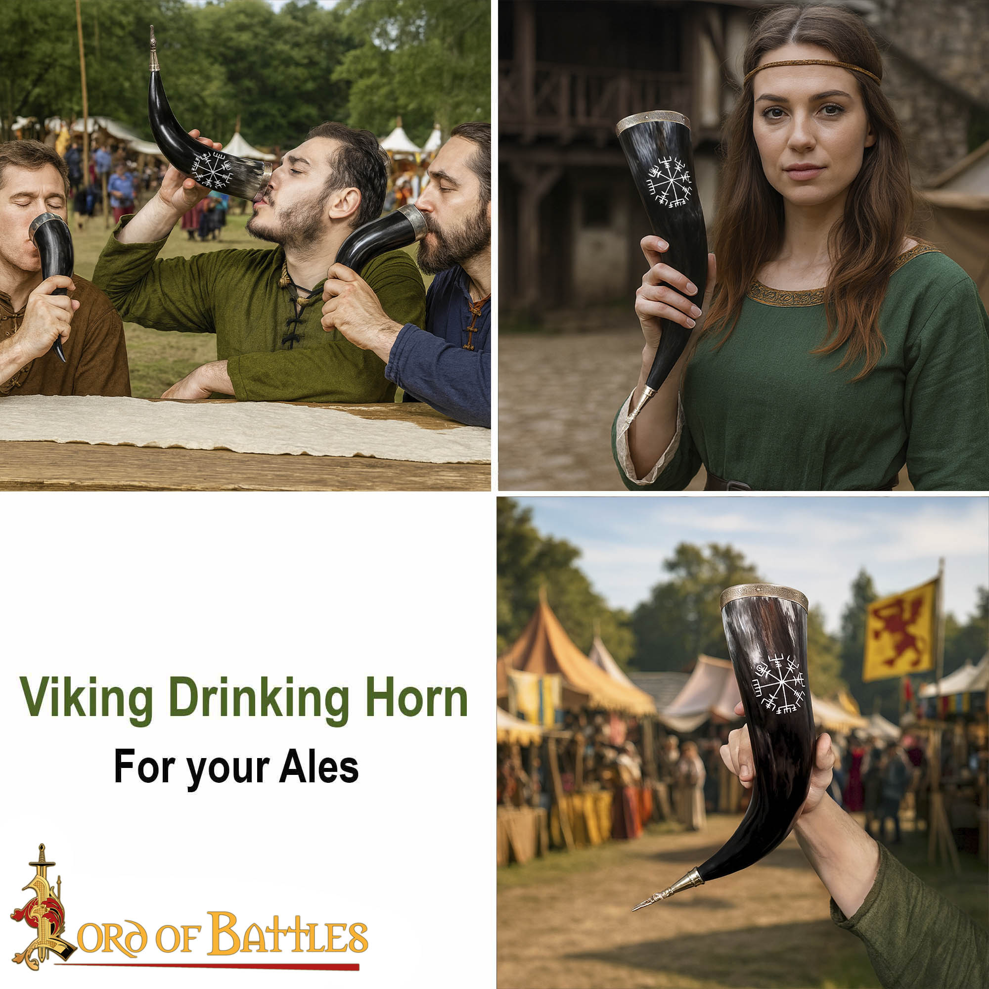 Drinking Horn Veegviser design with brass tip and rim-60573 6
