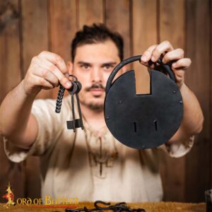 Ancient Dungeon Large Hand Forged Iron Padlock with Functional Paired Keys
