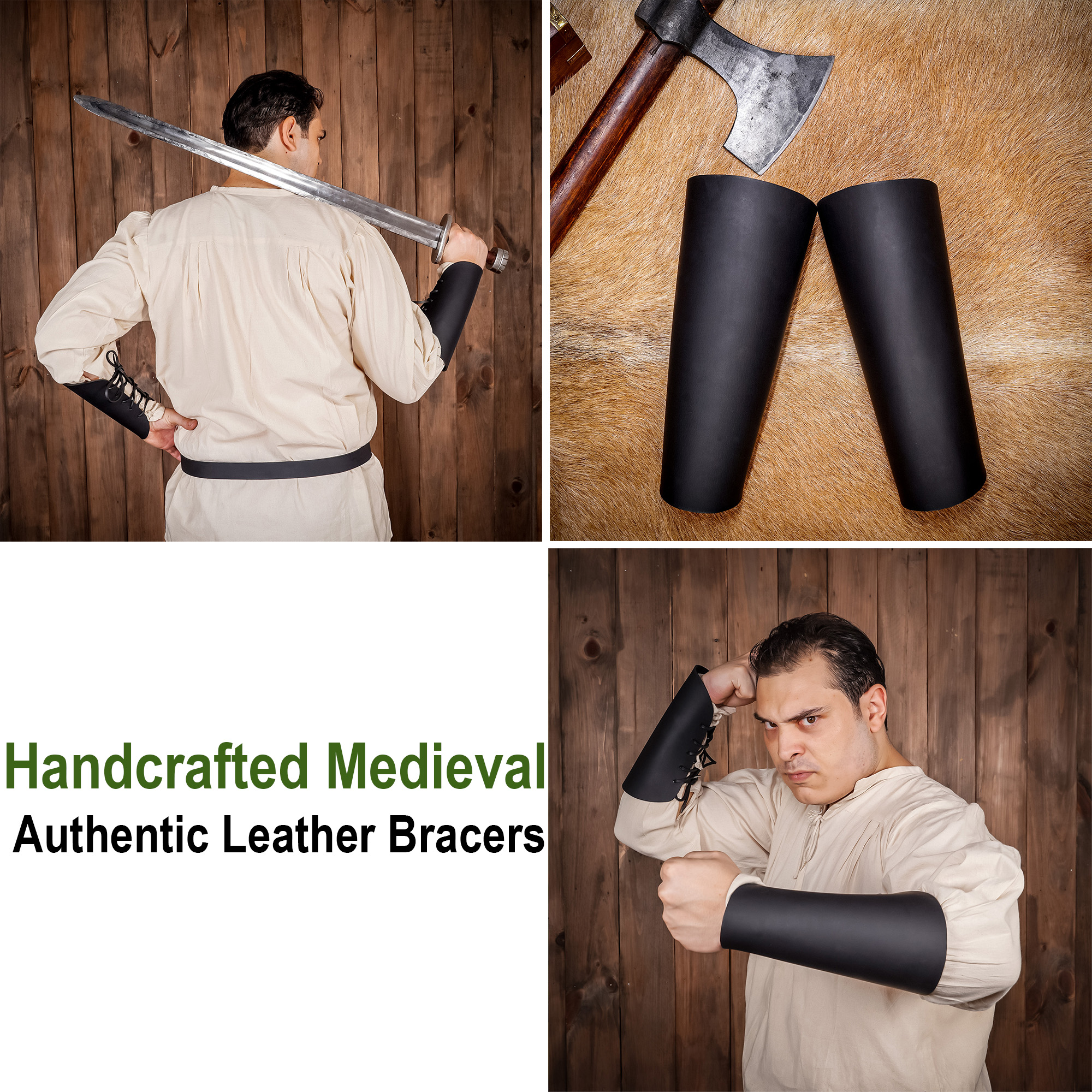 Medieval Leather Bracers with Knife Loop - LORD OF BATTLES