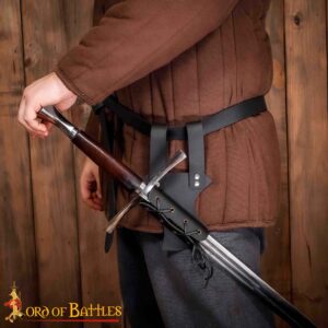 Medieval Adjustable Leather Sword Frog 3 mm Thick Genuine Leather Holder with Laced Sheath for Belts, LARP & Costume