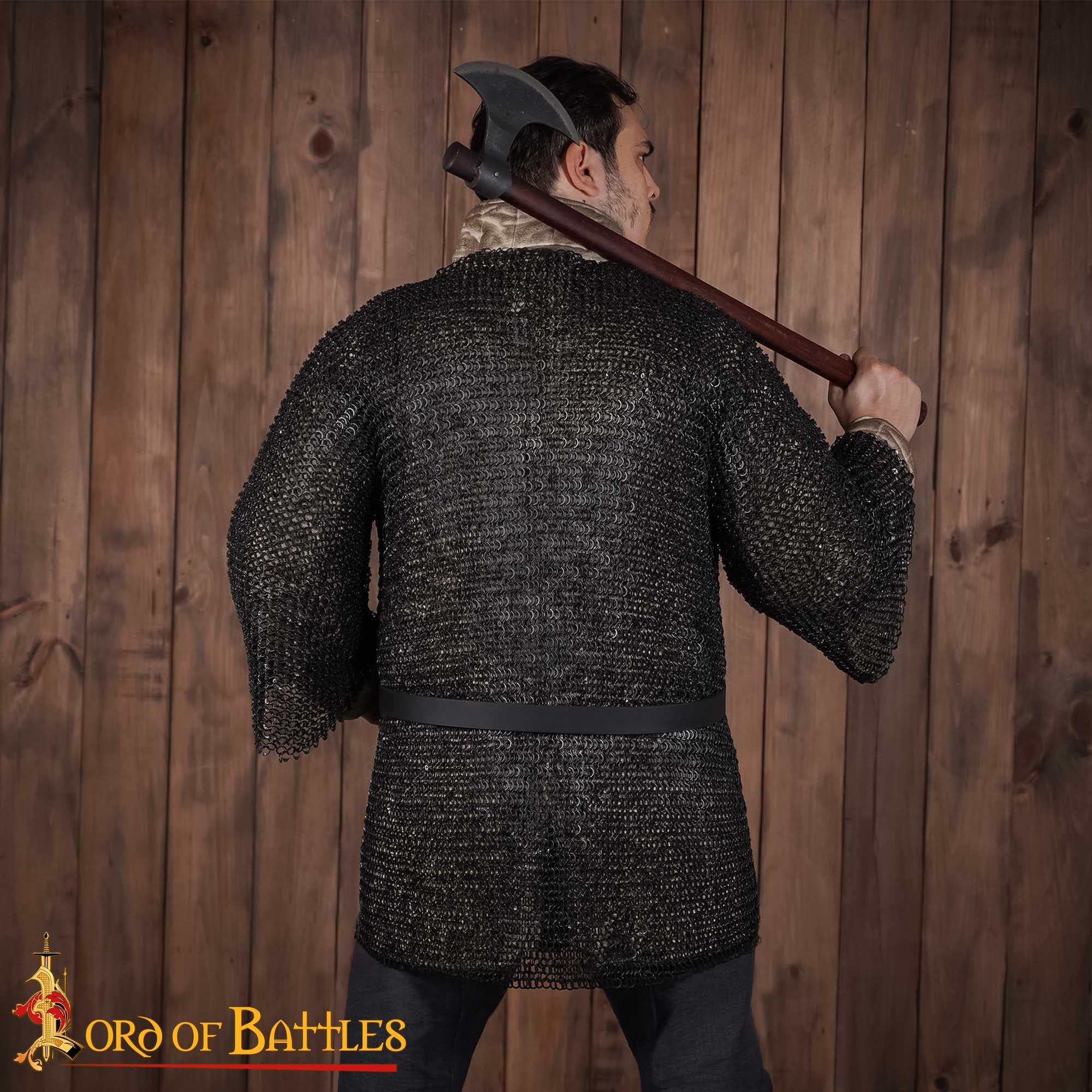 Medieval Chainmail Haubergeon 9mm Round Ring Round Riveted with Alternating Flat Solid Rings 18 Gauge - 162BK 1