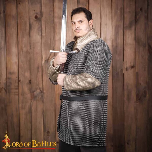 Round Ring Chainmail Medieval Half Sleeves Shirt Haubergeon, Butted Aluminium and Rubber Rings, ID 10 mm, Natural - Image 2