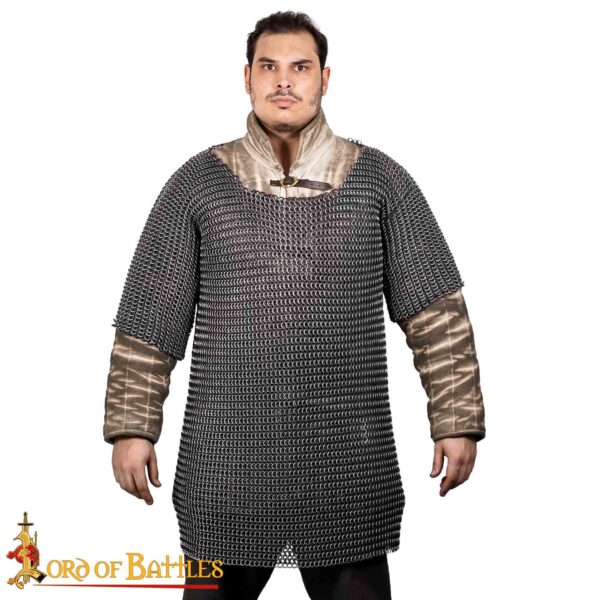 Round Ring Chainmail Medieval Half Sleeves Shirt Haubergeon, Butted Aluminium and Rubber Rings, ID 10 mm, Natural - Image 4