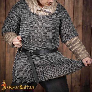 Round Ring Chainmail Medieval Half Sleeves Shirt Haubergeon, Butted Aluminium and Rubber Rings, ID 10 mm, Natural