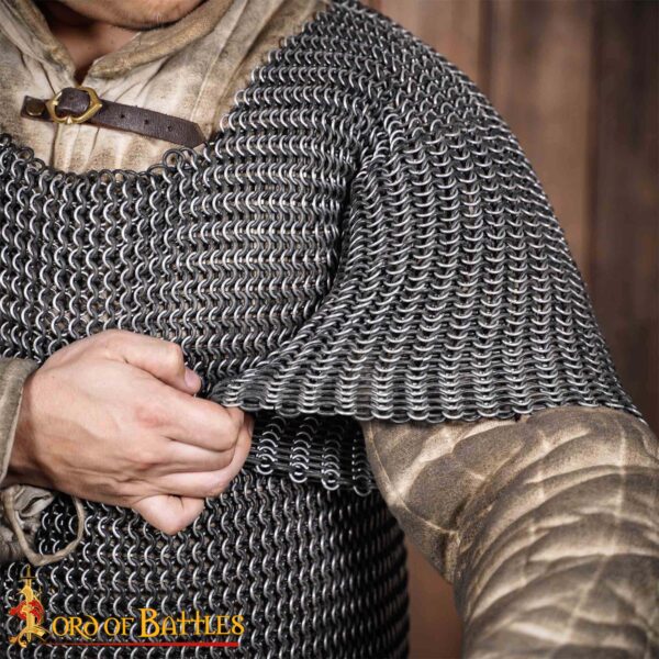 Round Ring Chainmail Medieval Half Sleeves Shirt Haubergeon, Butted Aluminium and Rubber Rings, ID 10 mm, Natural - Image 5