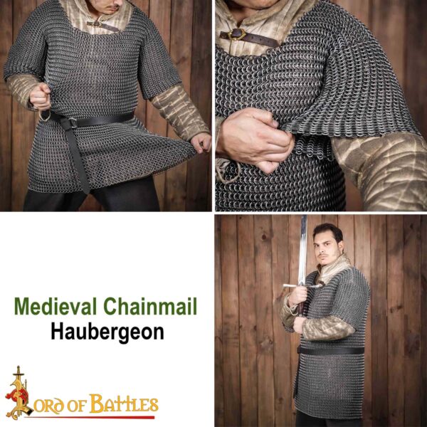 Round Ring Chainmail Medieval Half Sleeves Shirt Haubergeon, Butted Aluminium and Rubber Rings, ID 10 mm, Natural - Image 8