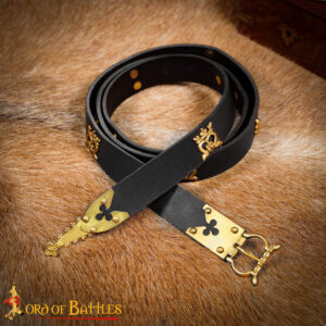 Medieval 14th–15th Century Leather Belt with Brass Fittings – LARP, Costume, and Historical Clothing