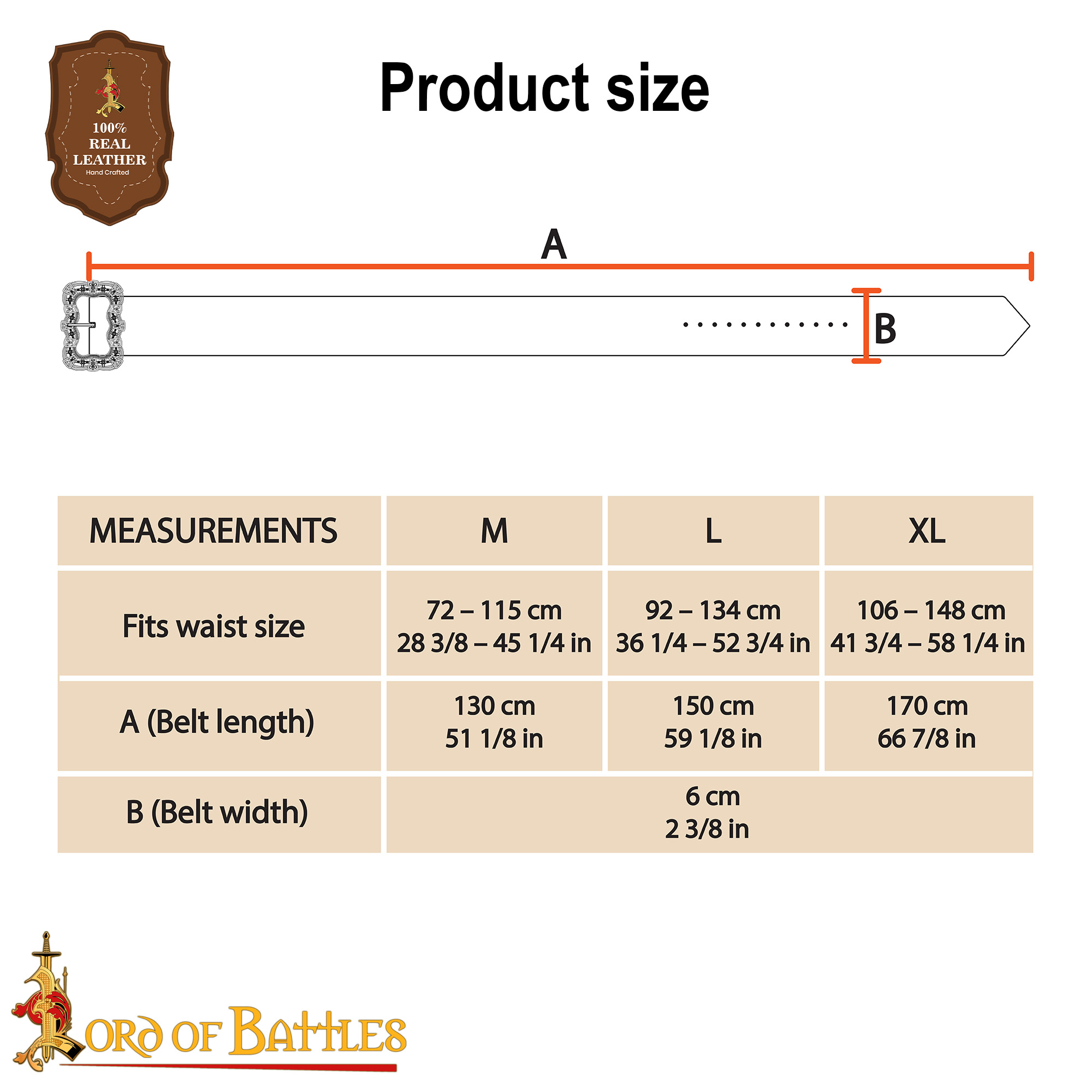 Medieval Leather Belt with Large Ornate Brass Buckle Handcrafted Genuine Leather-25133CBR 2