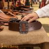 Medieval Leather Belt with Large Ornate Brass Buckle Handcrafted Genuine Leather-25133CBR 4