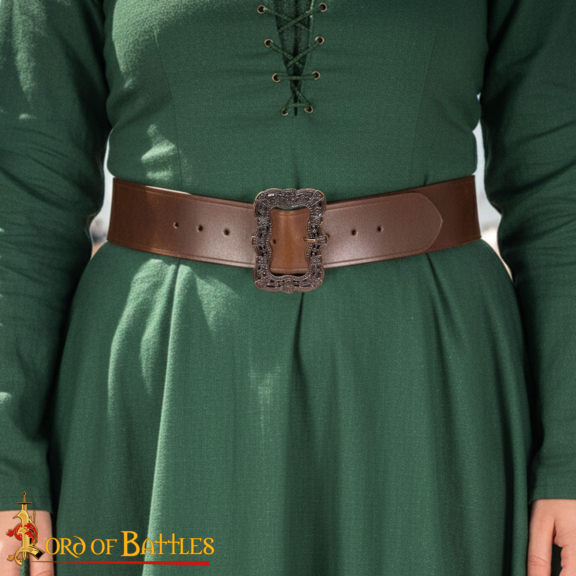 Medieval Leather Belt with Large Ornate Brass Buckle Handcrafted Genuine Leather-25133CBR 5
