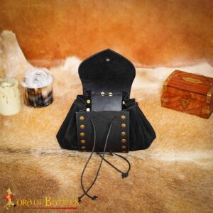 Out on an Odyssey Medieval Belt Pouch – Suede Leather with Antique Brass Rivets & Strap – Renaissance, Viking & LARP Accessory Bag