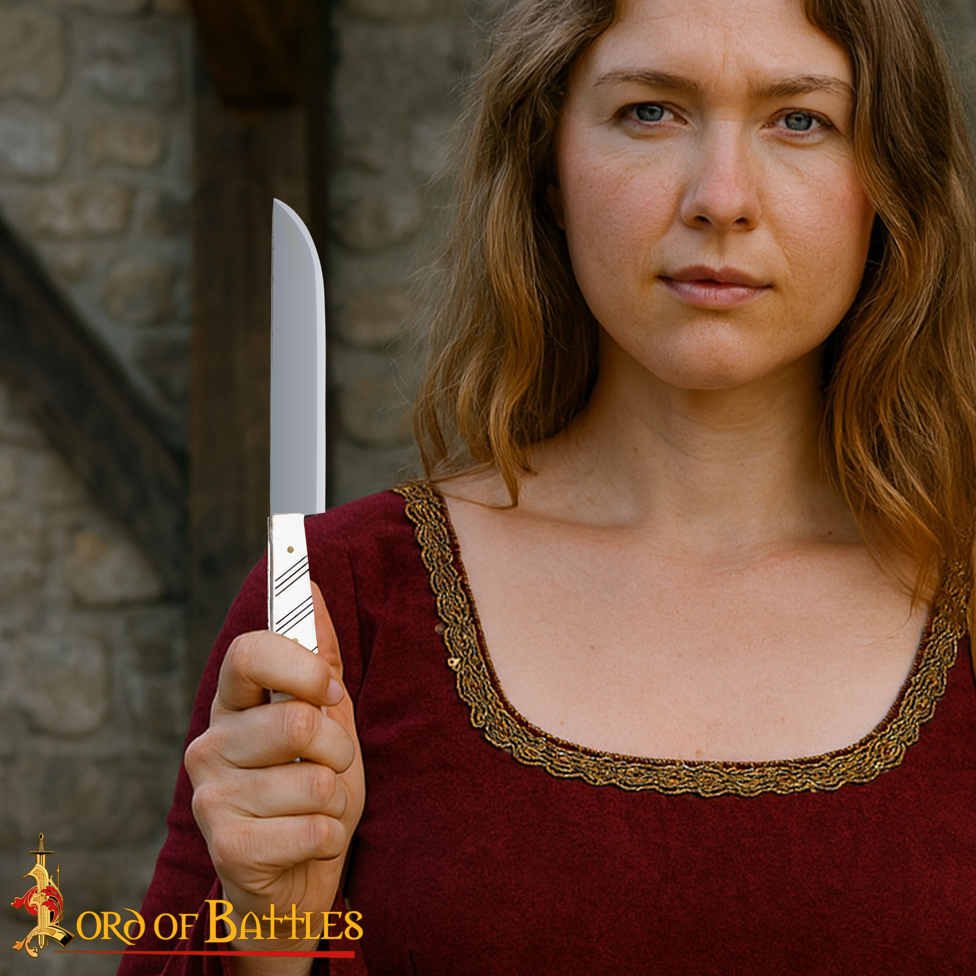 Medieval Stainless Steel Knife with Polished Bone Handle-25650 4