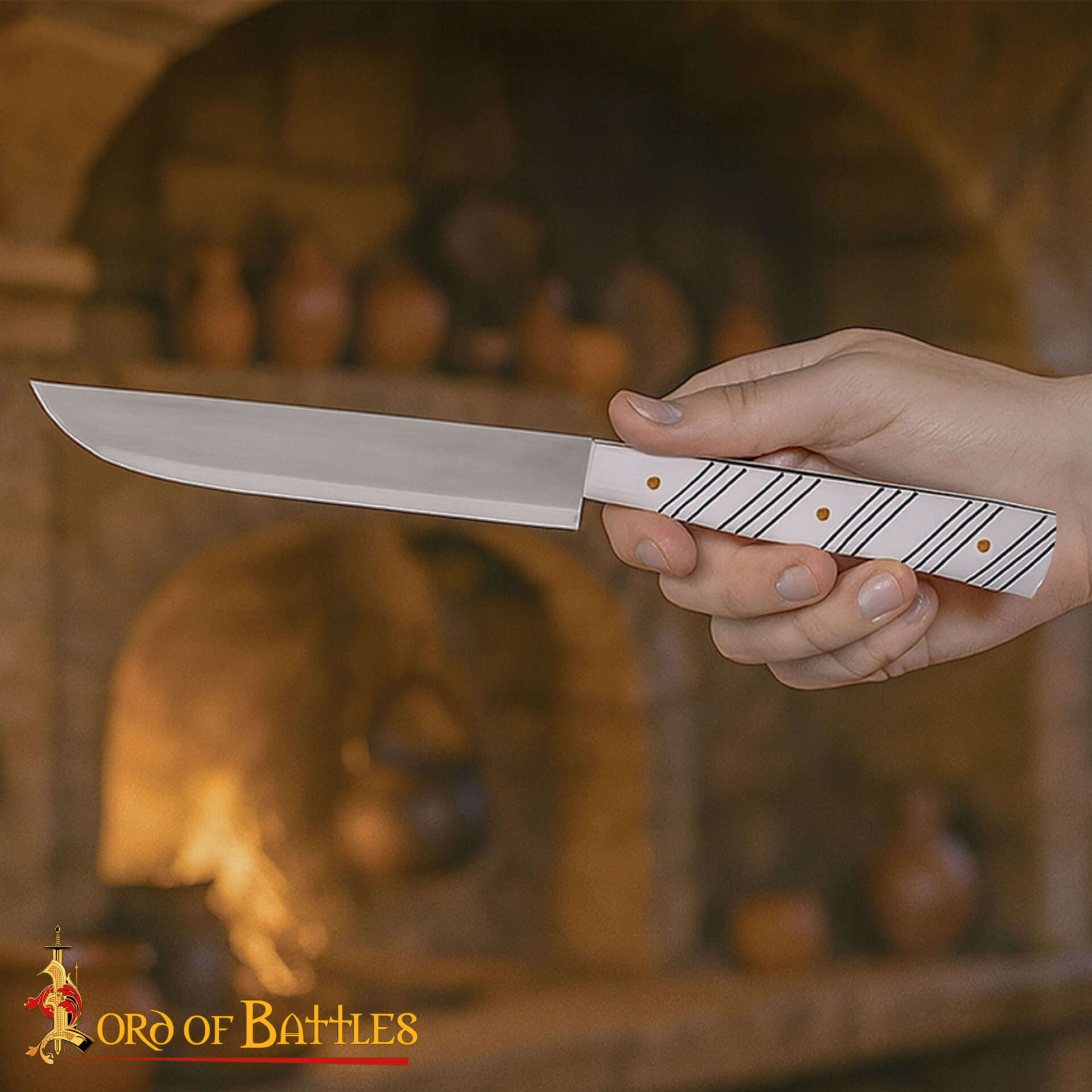 Medieval Stainless Steel Knife with Polished Bone Handle-25650 5