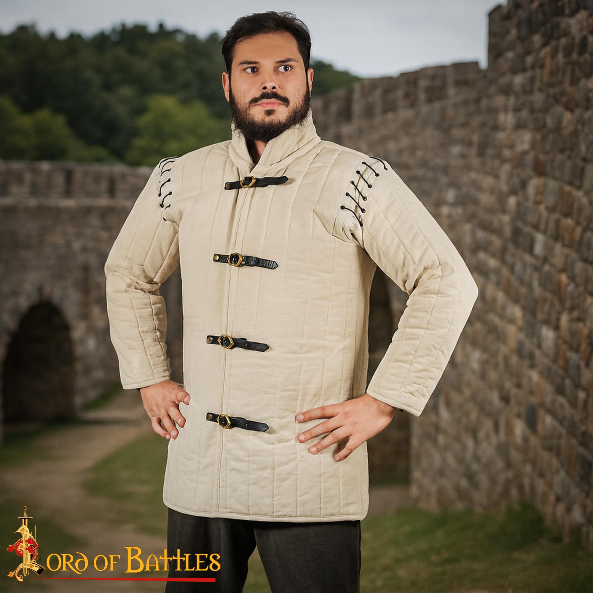 Medieval Triple-Layer Quilted Gambeson (Type 1) Convertible Sleeve Recycled Multi-Fibre Wadding-7101E