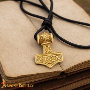 Brass Mjolnir Pendant with Adjustable Leather Cord – Thor’s Hammer Amulet